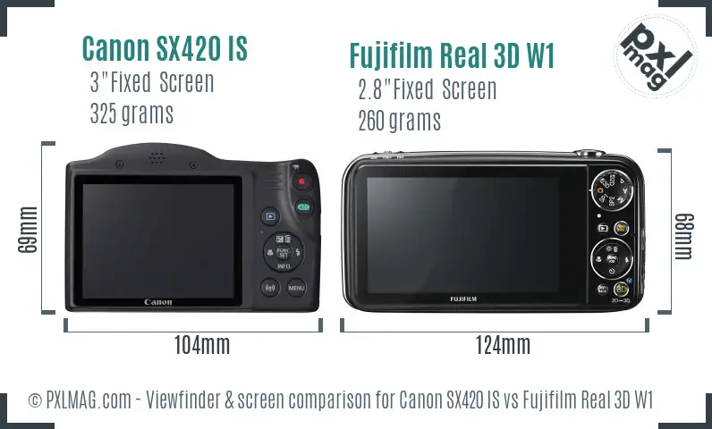 Canon SX420 IS vs Fujifilm Real 3D W1 Screen and Viewfinder comparison