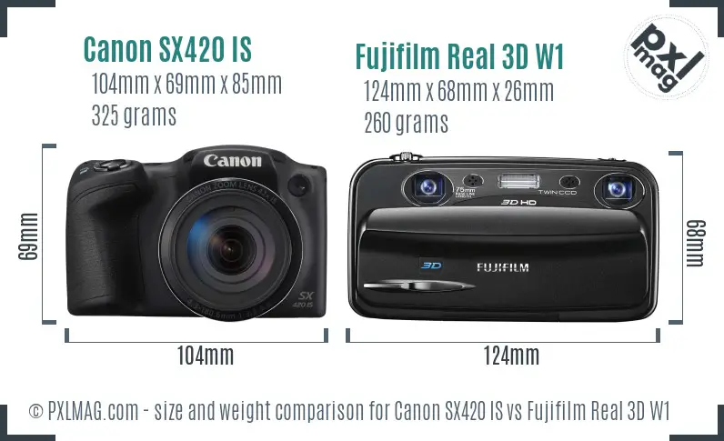 Canon SX420 IS vs Fujifilm Real 3D W1 size comparison