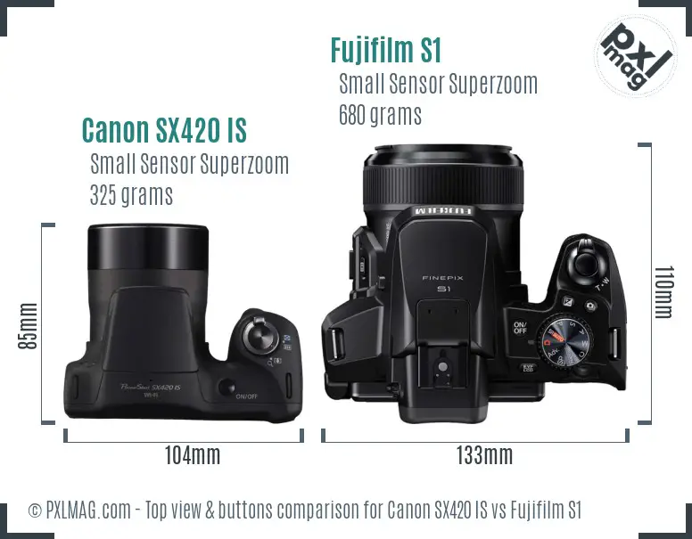 Canon SX420 IS vs Fujifilm S1 top view buttons comparison