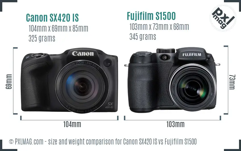 Canon SX420 IS vs Fujifilm S1500 size comparison Canon SX420 IS vs Fujifilm S1500 size comparison
