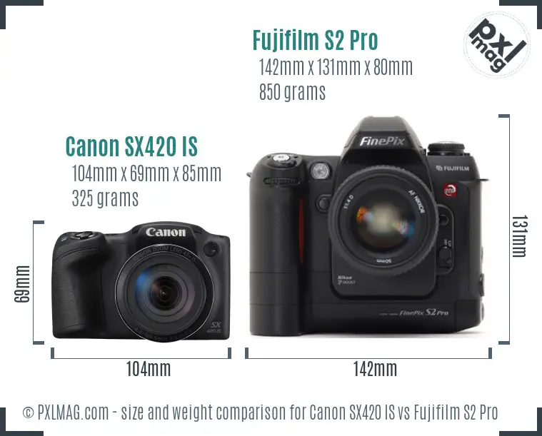 Canon SX420 IS vs Fujifilm S2 Pro size comparison