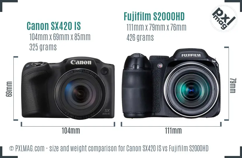 Canon SX420 IS vs Fujifilm S2000HD size comparison