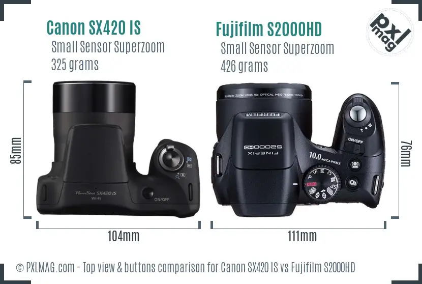 Canon SX420 IS vs Fujifilm S2000HD top view buttons comparison