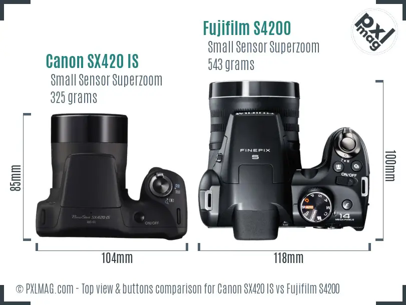 Canon SX420 IS vs Fujifilm S4200 top view buttons comparison