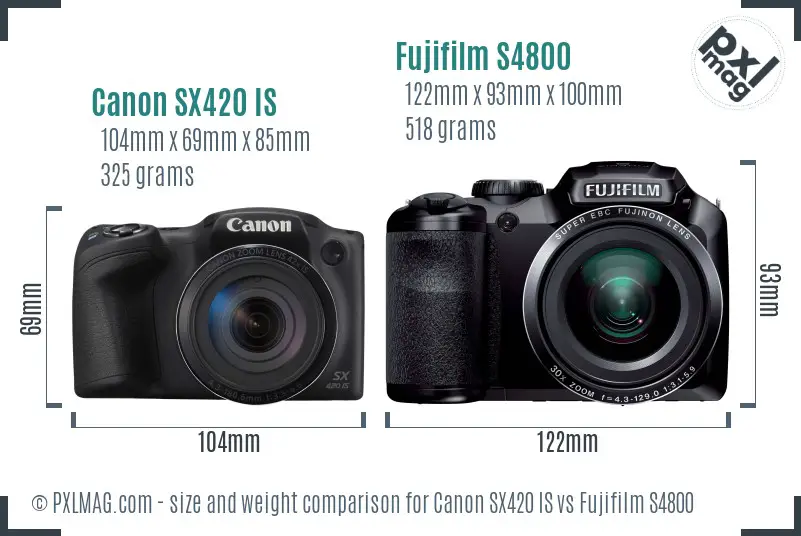 Canon SX420 IS vs Fujifilm S4800 size comparison