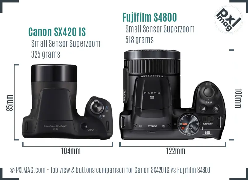 Canon SX420 IS vs Fujifilm S4800 top view buttons comparison