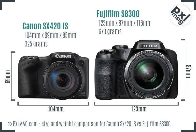 Canon SX420 IS vs Fujifilm S8300 size comparison