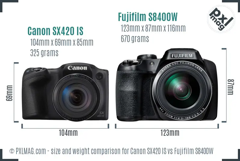 Canon SX420 IS vs Fujifilm S8400W size comparison