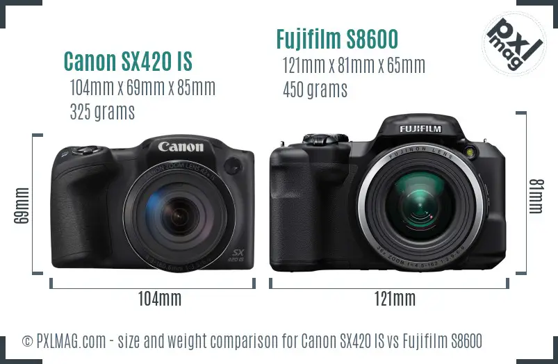 Canon SX420 IS vs Fujifilm S8600 size comparison Canon SX420 IS vs Fujifilm S8600 size comparison