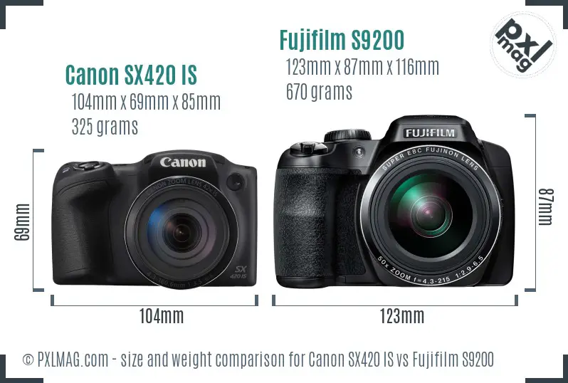 Canon SX420 IS vs Fujifilm S9200 size comparison