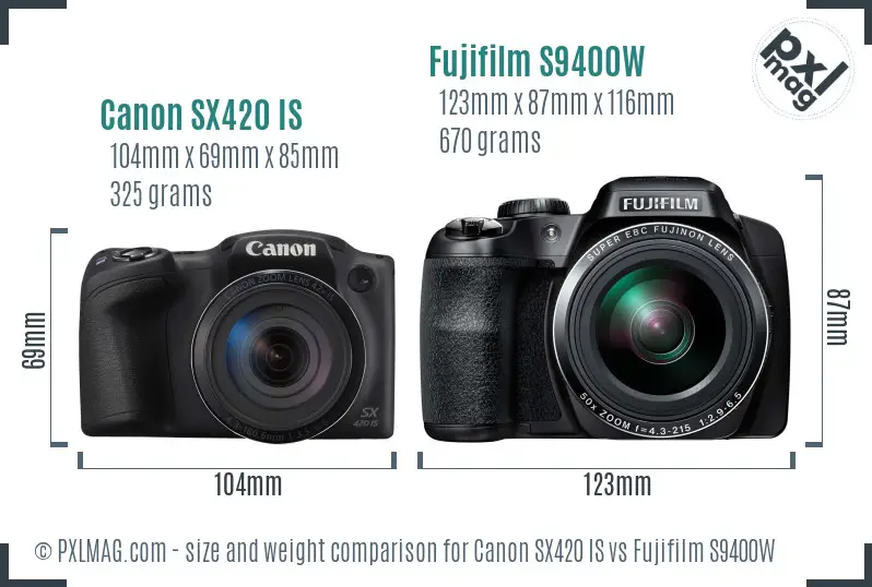 Canon SX420 IS vs Fujifilm S9400W size comparison