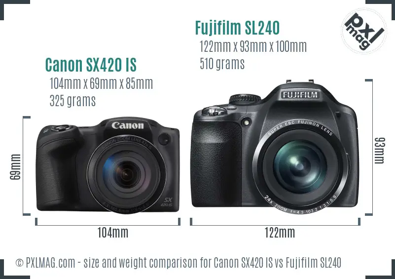 Canon SX420 IS vs Fujifilm SL240 size comparison Canon SX420 IS vs Fujifilm SL240 size comparison