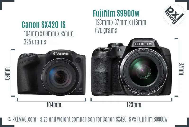 Canon SX420 IS vs Fujifilm S9900w size comparison