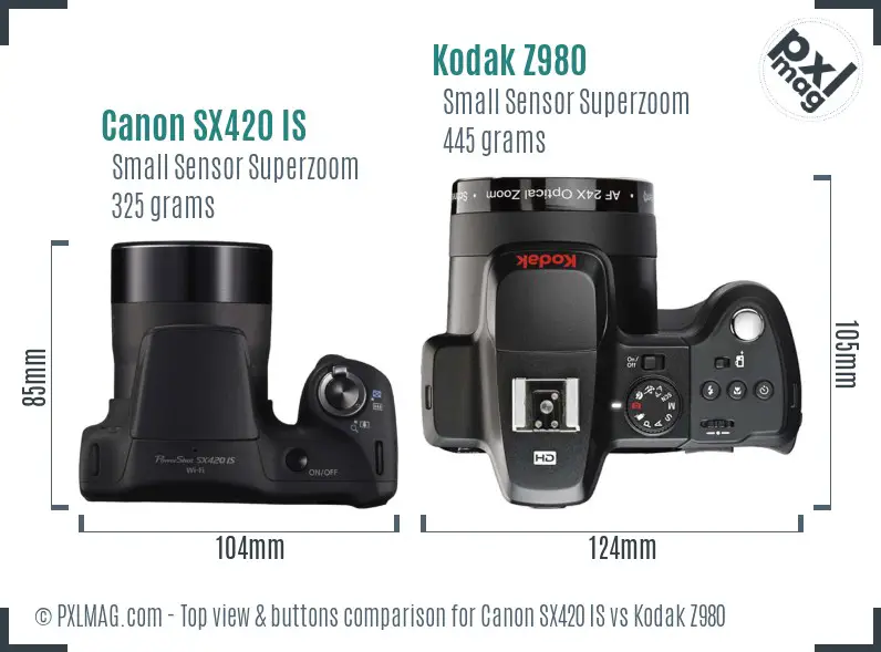 Canon SX420 IS vs Kodak Z980 top view buttons comparison Canon SX420 IS vs Kodak Z980 top view buttons comparison