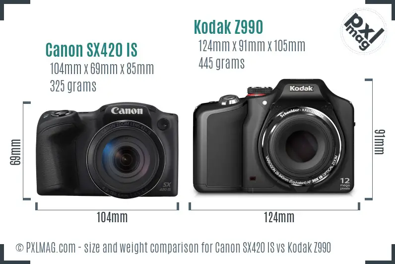 Canon SX420 IS vs Kodak Z990 size comparison