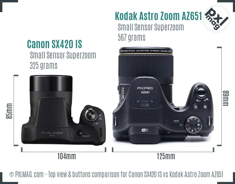 Canon SX420 IS vs Kodak Astro Zoom AZ651 top view buttons comparison