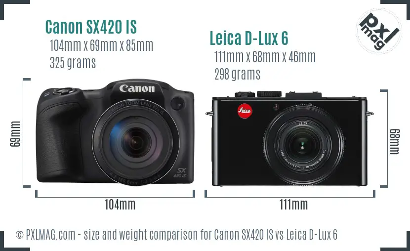 Canon SX420 IS vs Leica D-Lux 6 size comparison