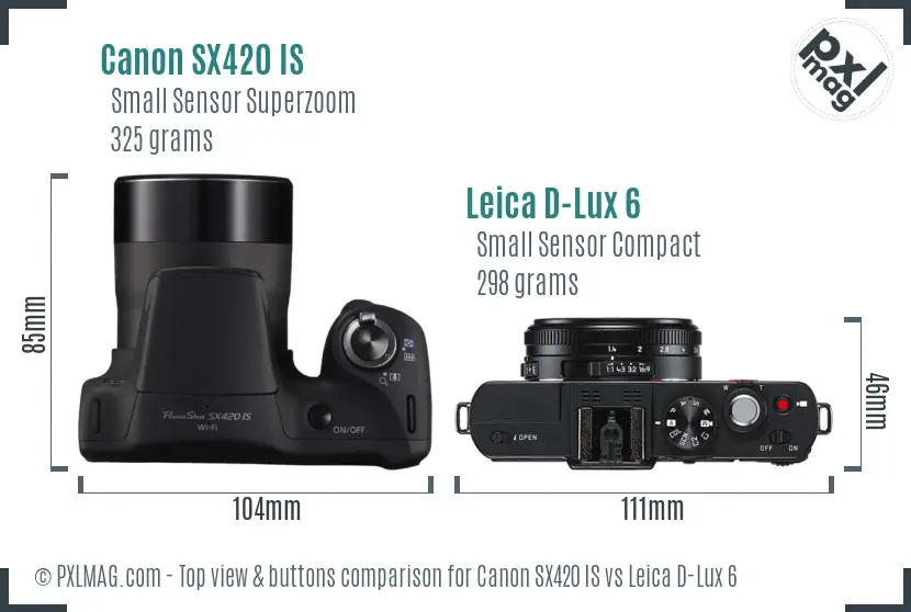 Canon SX420 IS vs Leica D-Lux 6 top view buttons comparison