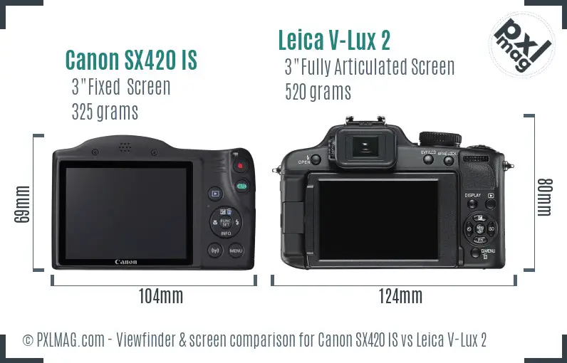 Canon SX420 IS vs Leica V-Lux 2 Screen and Viewfinder comparison