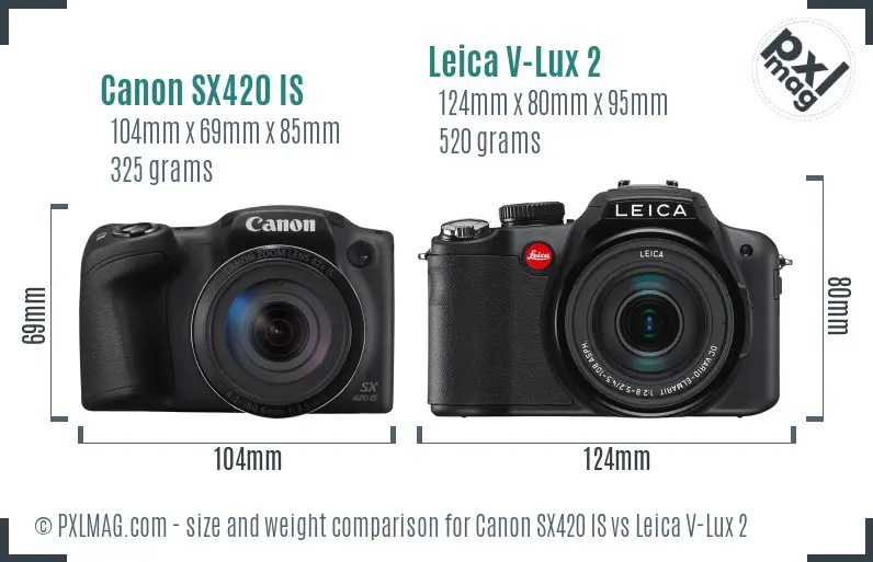 Canon SX420 IS vs Leica V-Lux 2 size comparison
