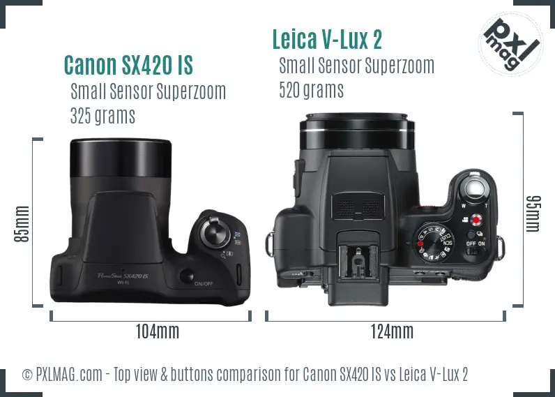 Canon SX420 IS vs Leica V-Lux 2 top view buttons comparison