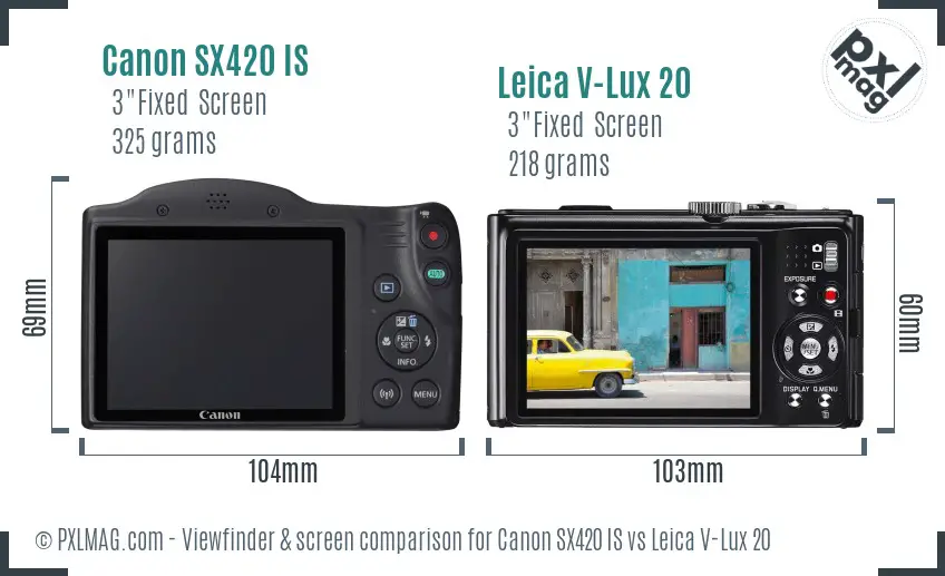 Canon SX420 IS vs Leica V-Lux 20 Screen and Viewfinder comparison