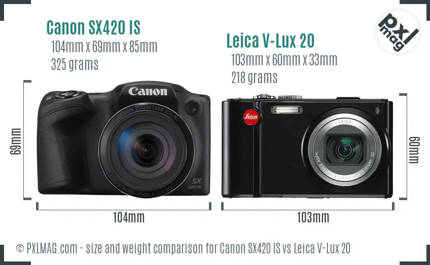 Canon SX420 IS vs Leica V-Lux 20 size comparison