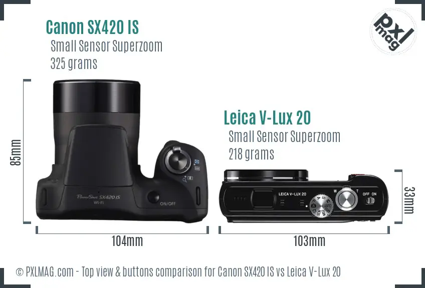 Canon SX420 IS vs Leica V-Lux 20 top view buttons comparison