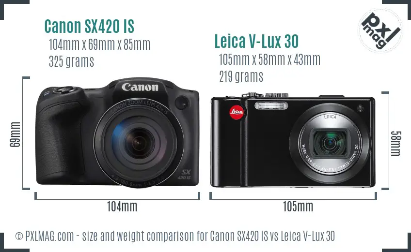 Canon SX420 IS vs Leica V-Lux 30 size comparison