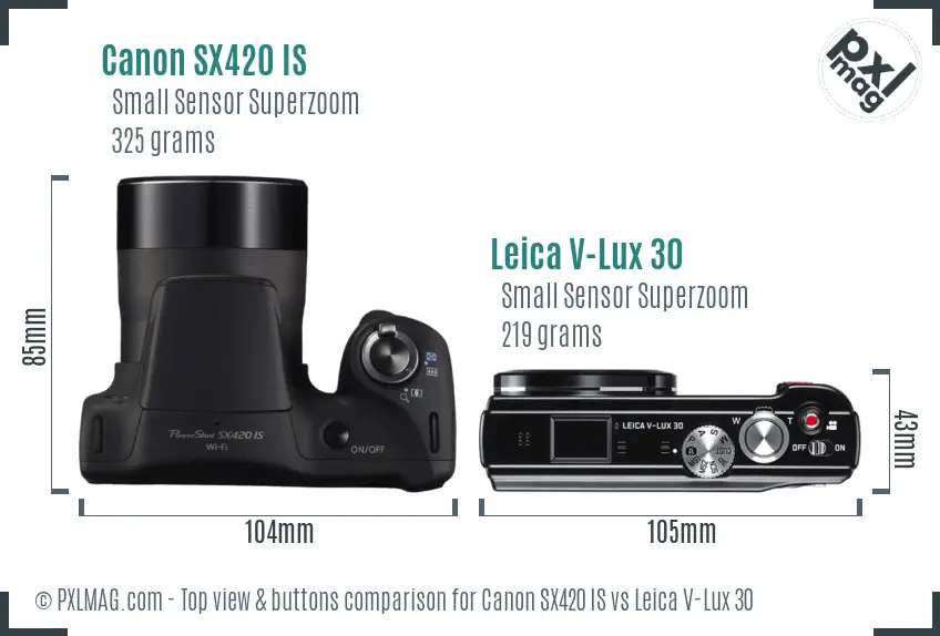 Canon SX420 IS vs Leica V-Lux 30 top view buttons comparison