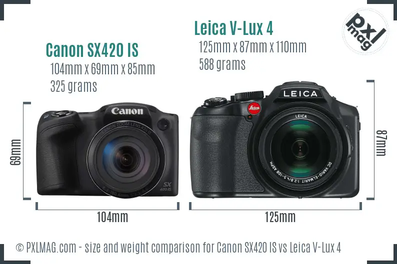Canon SX420 IS vs Leica V-Lux 4 size comparison
