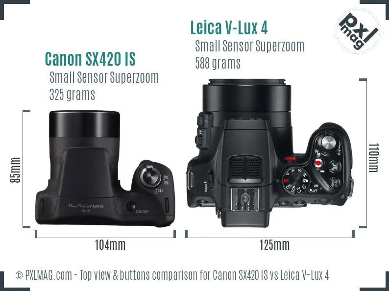 Canon SX420 IS vs Leica V-Lux 4 top view buttons comparison