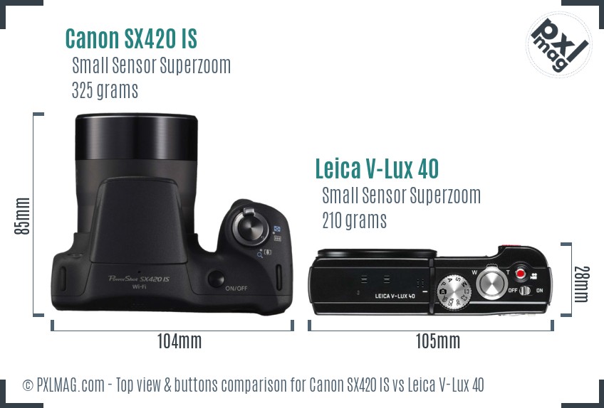 Canon SX420 IS vs Leica V-Lux 40 top view buttons comparison