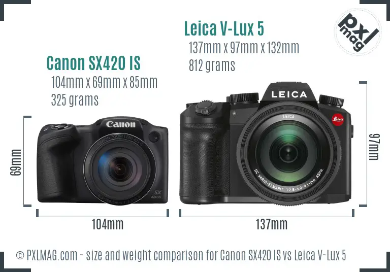 Canon SX420 IS vs Leica V-Lux 5 size comparison