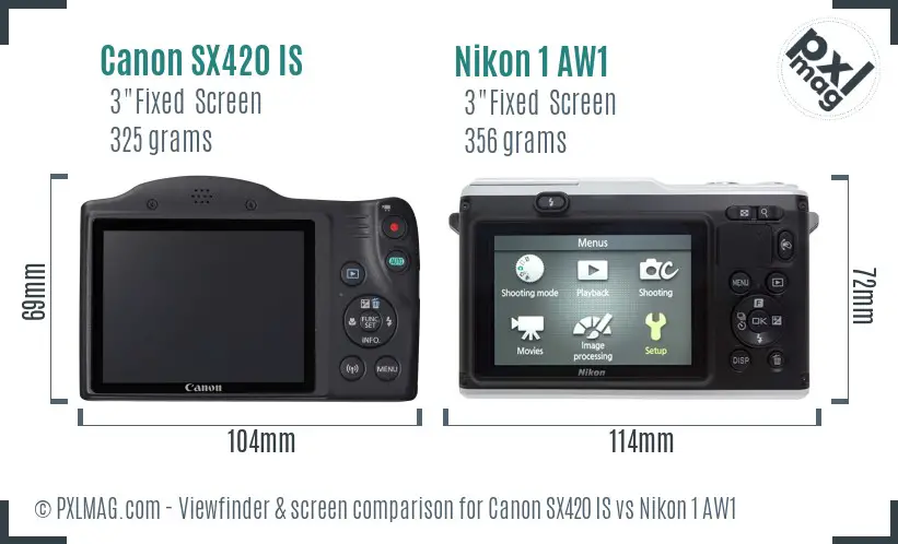Canon SX420 IS vs Nikon 1 AW1 Screen and Viewfinder comparison