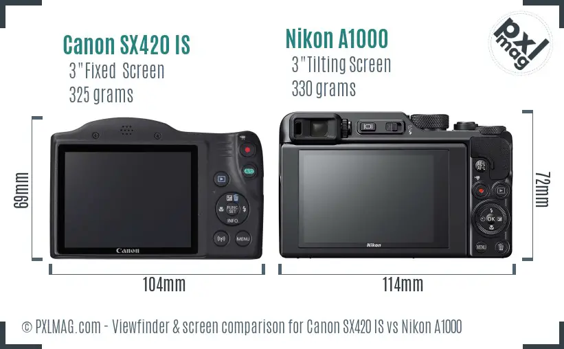 Canon SX420 IS vs Nikon A1000 Screen and Viewfinder comparison