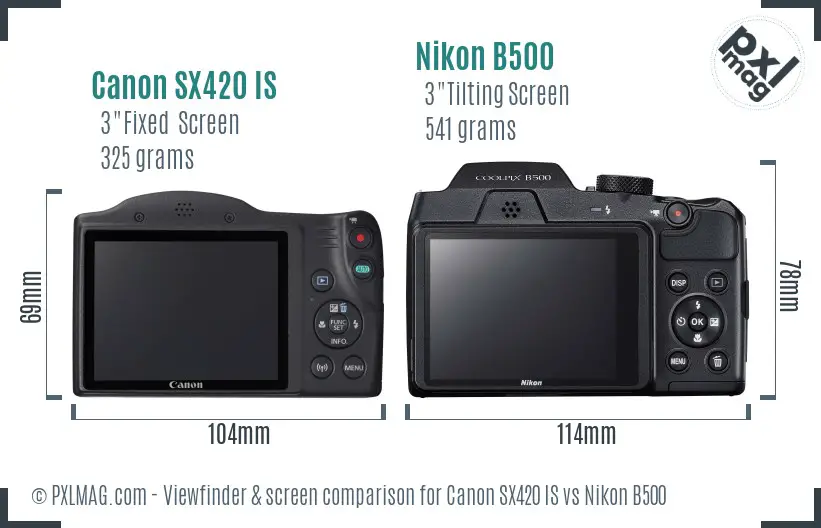 Canon SX420 IS vs Nikon B500 Screen and Viewfinder comparison
