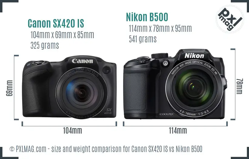 Canon SX420 IS vs Nikon B500 size comparison