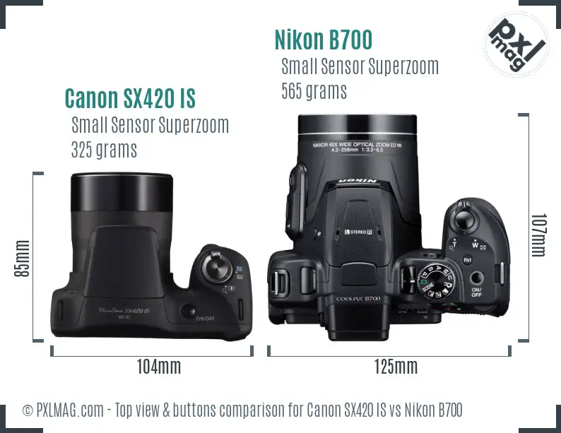 Canon SX420 IS vs Nikon B700 top view buttons comparison
