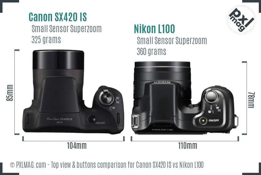 Canon SX420 IS vs Nikon L100 top view buttons comparison Canon SX420 IS vs Nikon L100 top view buttons comparison