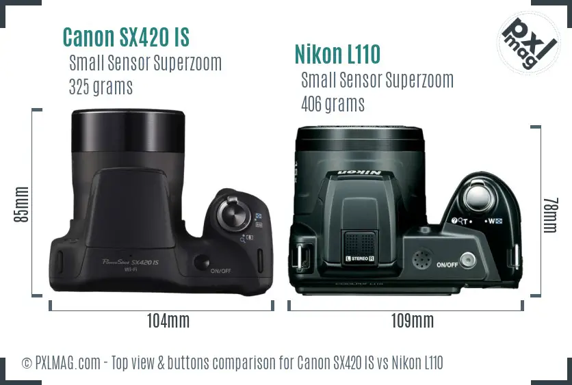 Canon SX420 IS vs Nikon L110 top view buttons comparison