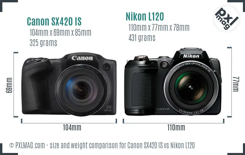 Canon SX420 IS vs Nikon L120 size comparison