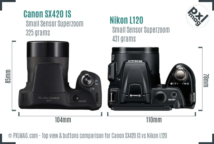 Canon SX420 IS vs Nikon L120 top view buttons comparison