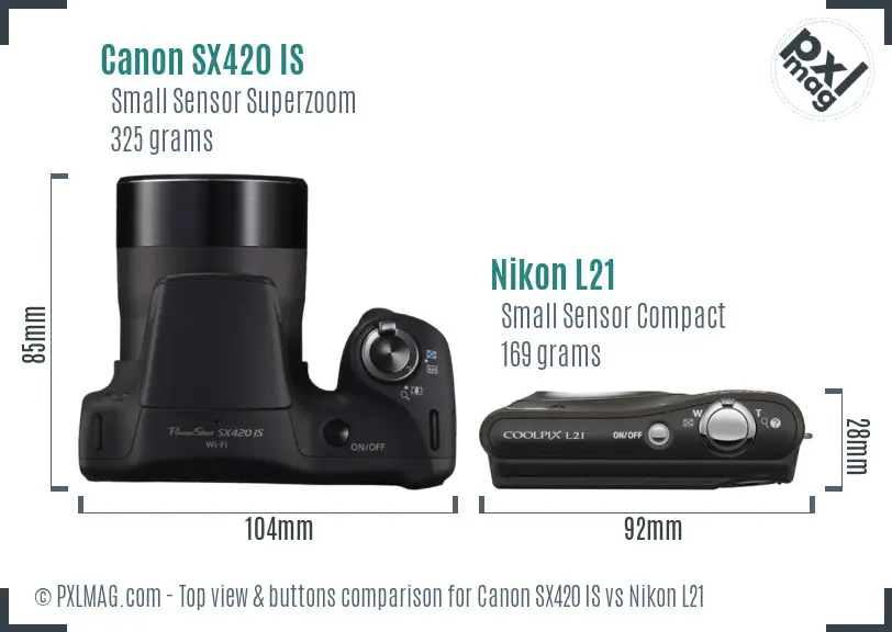 Canon SX420 IS vs Nikon L21 top view buttons comparison