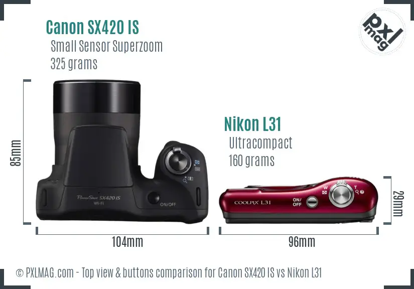 Canon SX420 IS vs Nikon L31 top view buttons comparison
