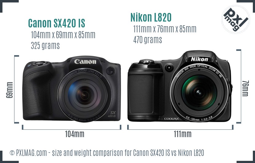 Canon SX420 IS vs Nikon L820 size comparison