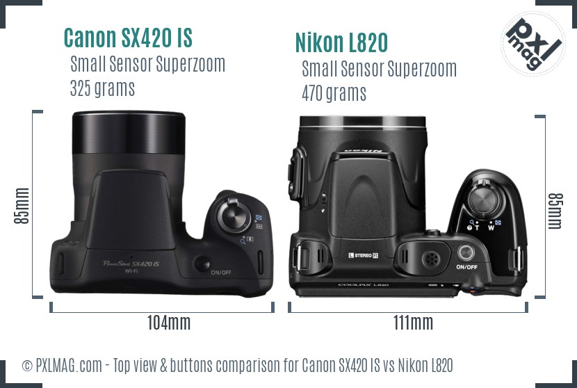 Canon SX420 IS vs Nikon L820 top view buttons comparison