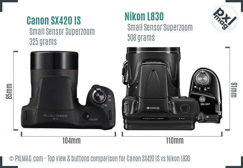 Canon SX420 IS vs Nikon L830 top view buttons comparison