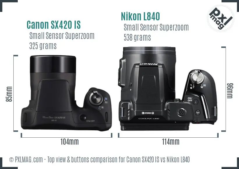 Canon SX420 IS vs Nikon L840 top view buttons comparison