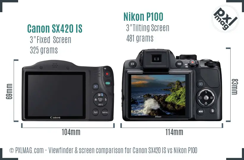 Canon SX420 IS vs Nikon P100 Screen and Viewfinder comparison